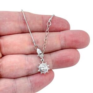 Estate Italy Sterling Silver 925 Sun Face Charm Anklet 9"-10.5"
